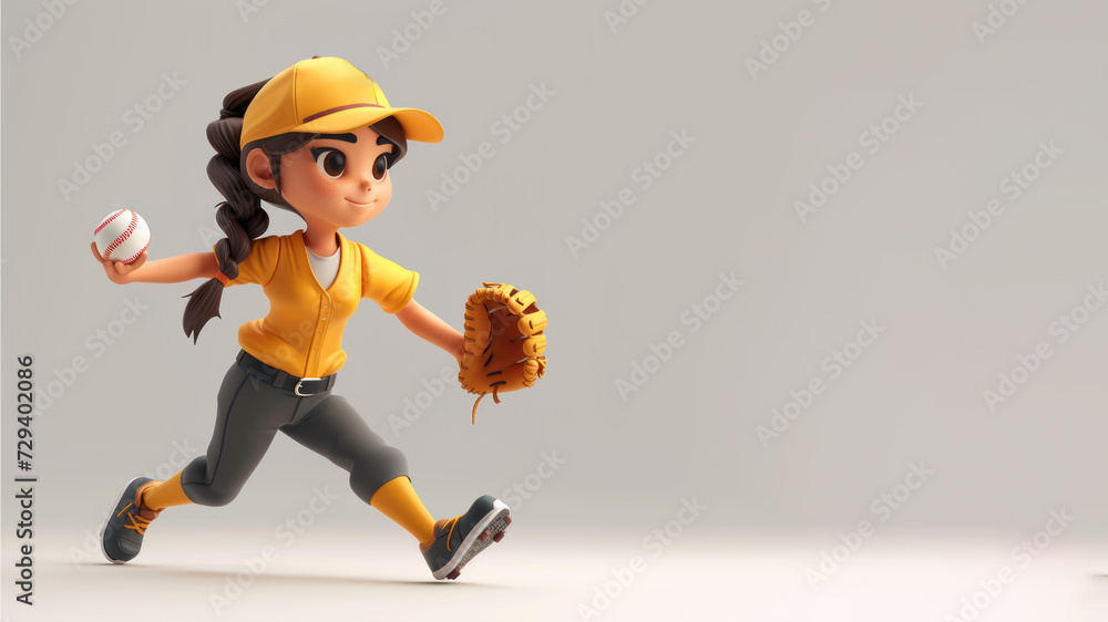 A woman cartoon baseball player in yellow jersey with equipment A woman cartoon baseball player in yellow jersey with equipment