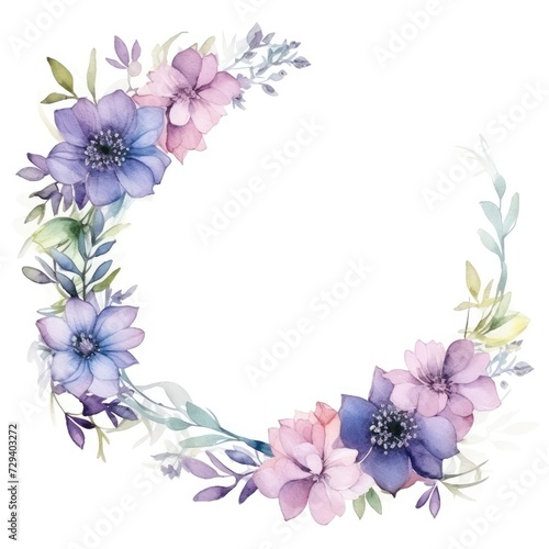 Elegant Watercolor Floral Frame With Blue and Purple Flowers, Perfect for Spring Invitations