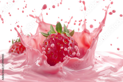 Strawberry in Pink Yogurt Isolated on Transparent Background