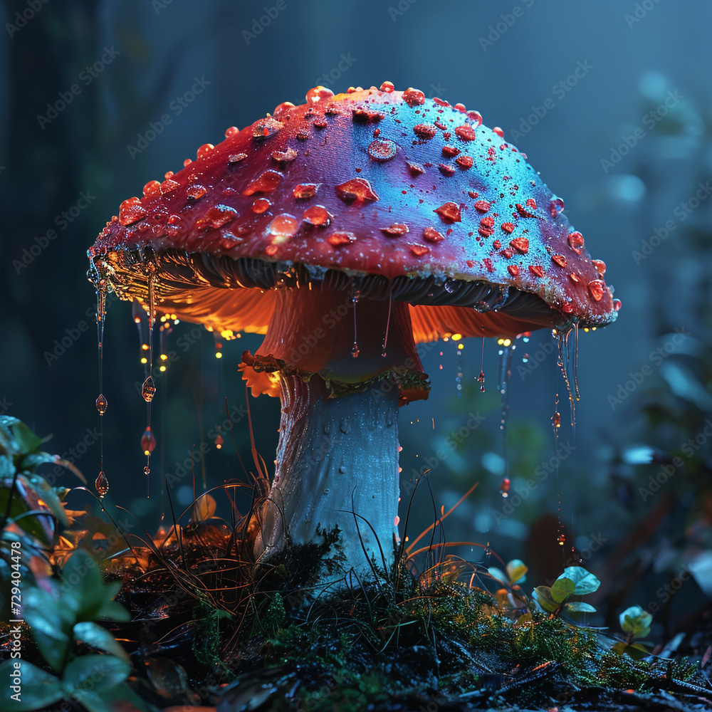Colorful magical mushroom  - obrazy, fototapety, plakaty 