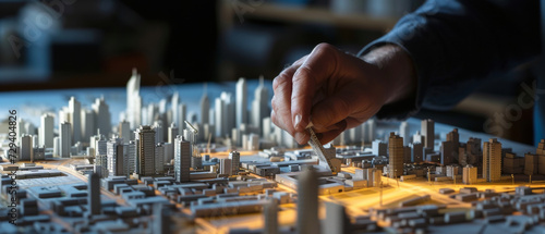 An architect crafts a miniature cityscape  a testament to meticulous planning and design