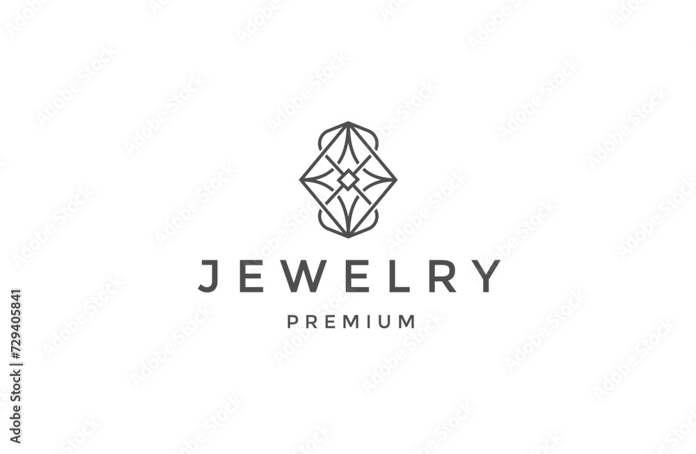 Geometrical diamond jewelry logo design with line art style vector Geometrical diamond jewelry logo design with line art style vector