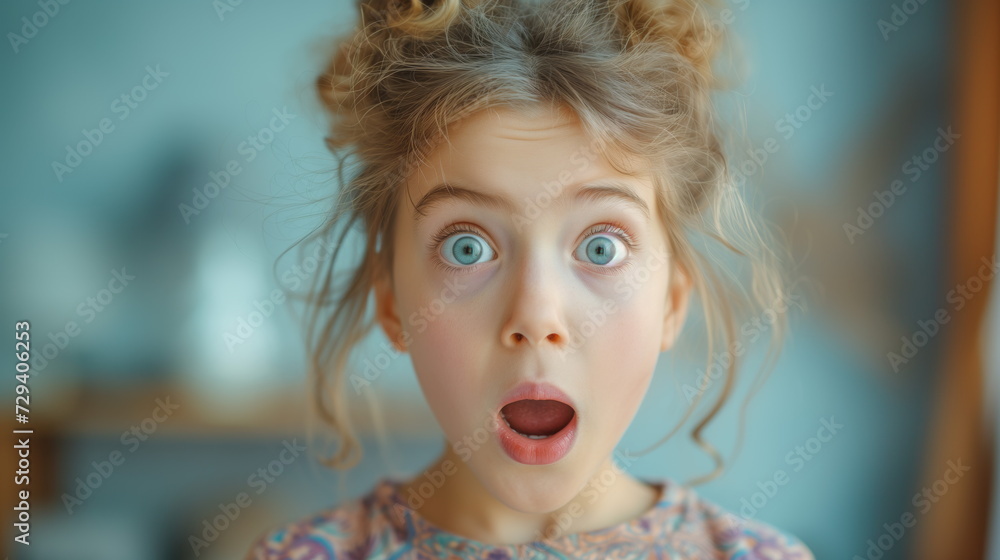 Portrait surprise face, Portrait of an amazed girl with an open mouth and round big eyes, astonished expression, Looking camera. White background. Portrait surprise face, Portrait of an amazed girl with an open mouth and round big eyes, astonished expression, Looking camera. White background.