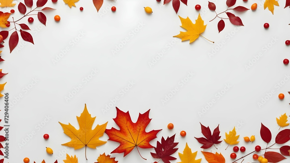 Fall Foliage Frame: Vibrant Reds, Oranges, and Yellows. Autumn, leaves. Place for text. 