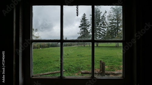 behind the window of a farm