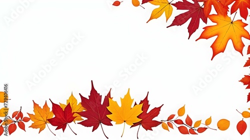 Yellow  Red Autumn Leaves on Clear White Background