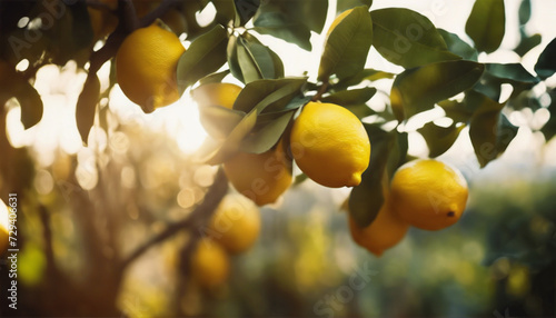 Splendore Naturale- Limoni Freschi in un Giardino al Tramonto, Simbolo di Produzione Locale e Biologica photo