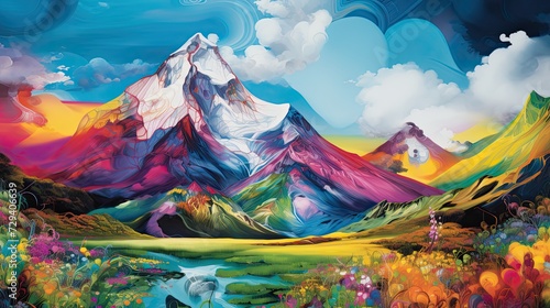 Conjure an abstract mountainous landscape, a fusion born from the minds of various visionary artists. Picture the undulating peaks and valleys inspired by the surrealist touches of Salvador DalÃ­, whe © paisorn