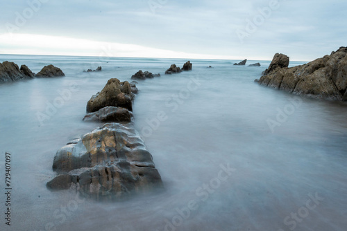 rocks on the beach water silk 