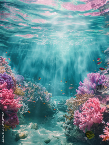 Dreamy ocean, pink and blue and green. © imlane