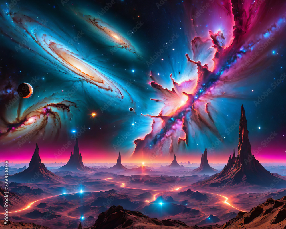 Unreal Cosmic Scenery - Spectacular celestial bodies, cosmic redshift, and intergalactic vistas Gen AI