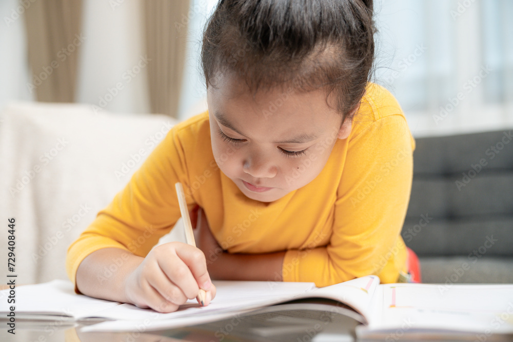Young girl doing homework at home Young girl doing homework at home