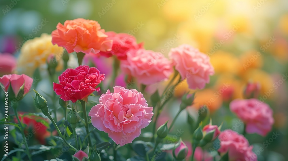 Vibrant bouquet of roses and carnations capturing the essence of a blooming garden Vibrant bouquet of roses and carnations capturing the essence of a blooming garden