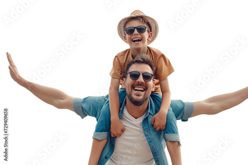 Father and Son on a Piggyback Ride Isolated on Transparent Background