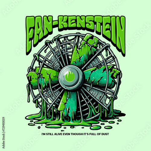 illustration of broken fan that's called Fankenstein