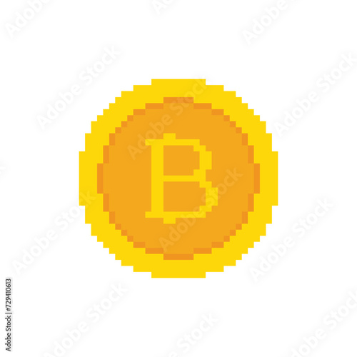 pixel art Bitcoin vector  icon golden coin pixel element for 8 bit game