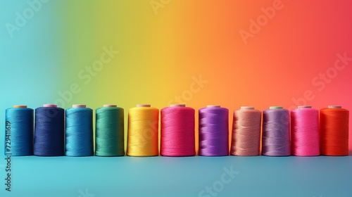 Vibrant thread spools in a range of colors casting soft shadows on a table