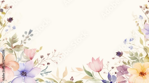 Pastel Watercolor Illustration of Various Blooming Flowers in a Springtime Meadow © AndErsoN