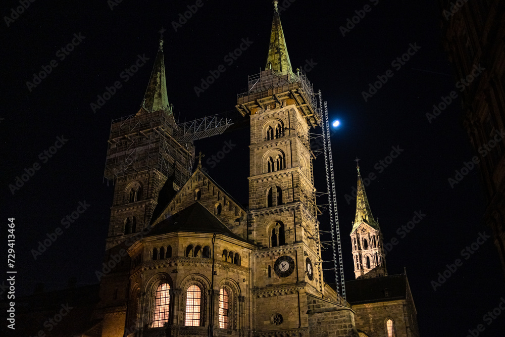 the historic bamberg dom church in germany at night