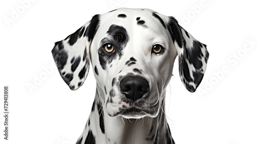 Closeup portrait of a dalmatian dog  black and white dog  isolated  transparent PNG Background