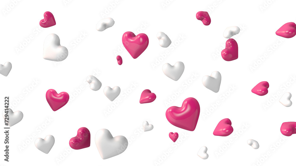 3d render of pink and white hearts with alpha channel
