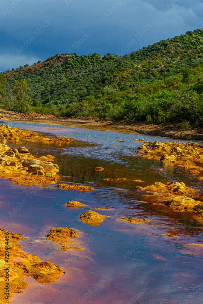 Vibrant Rio Tinto River with Iron-rich Red Waters Vibrant Rio Tinto River with Iron-rich Red Waters