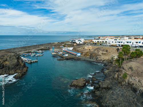 Fototapeta Naklejka Na Ścianę i Meble -  Aerial mid level panoramic view of El Cotillo town and beaches near Corralejo in Fuerteventura Canary Islands Spain
