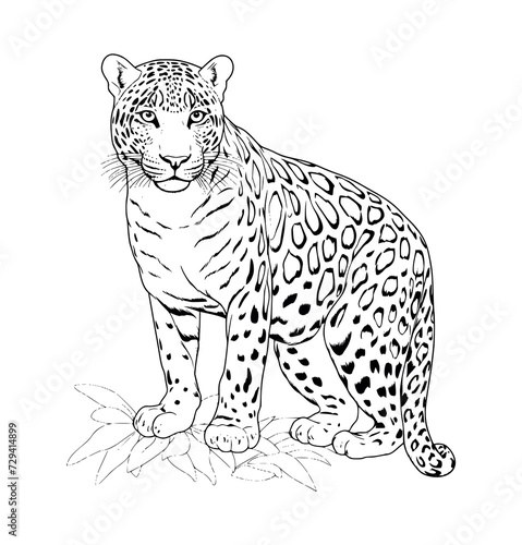 Leopard illustration coloring page - coloring book for kids