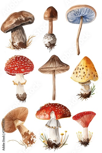 botanical mushroom drawings, vintage, graphic of mushroom specimens.