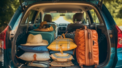 Wallpaper Mural Suitcases and bags in trunk of car ready to depart for holidays Torontodigital.ca