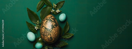 flatlay of easter egg on the green background photo