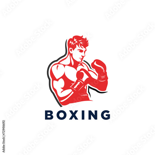 Muscular Boxer logo with boxing ring background - boxing emblem, logo design, illustration on white background