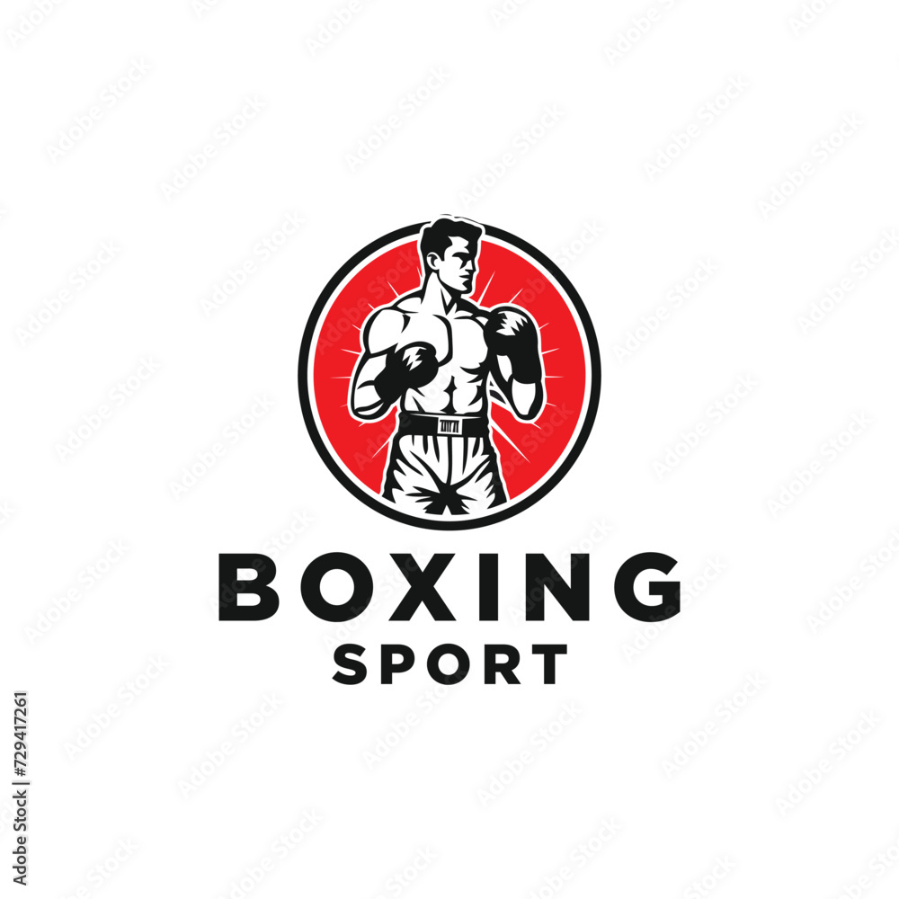 Muscular Boxer logo with boxing ring background - boxing emblem, logo design, illustration on white background Muscular Boxer logo with boxing ring background - boxing emblem, logo design, illustration on white background