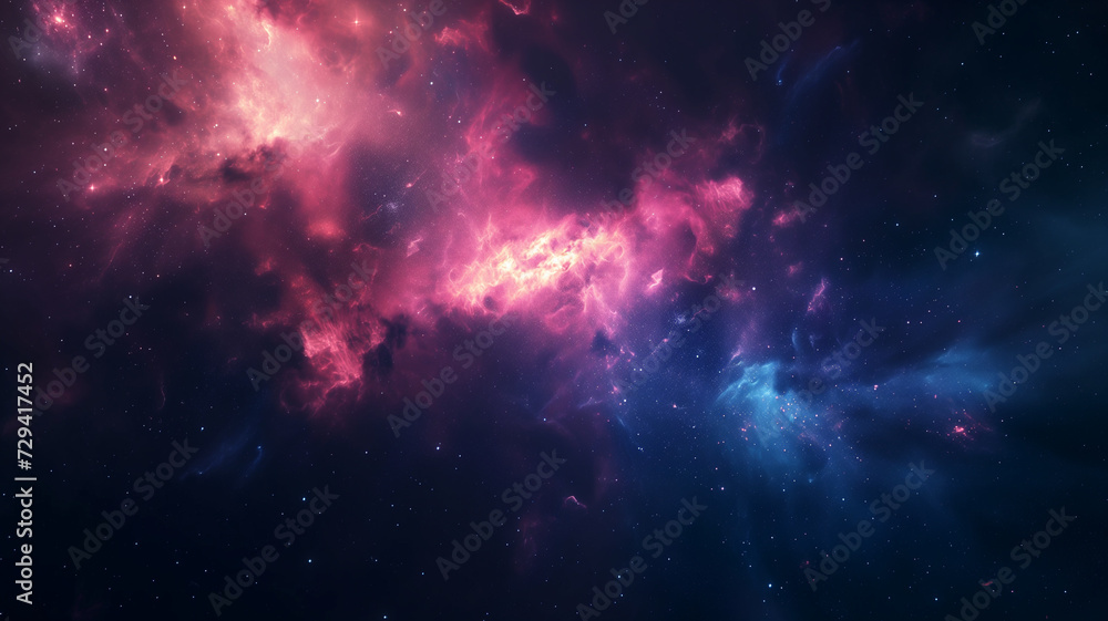 A celestial nebula brimming with stars, nebulous clouds with hues of blue and specks of white starlight scattered