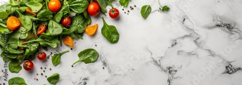 selection of healthy vegetables on light marble
