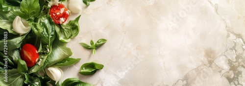selection of healthy vegetables on light marble