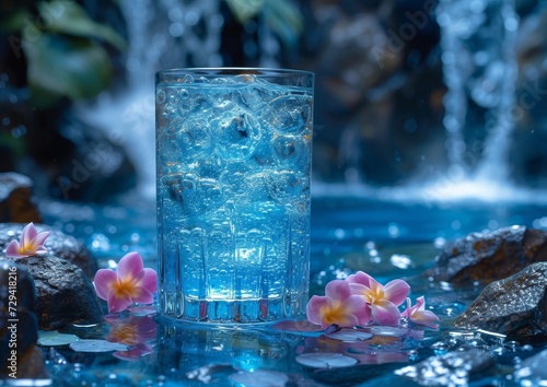 Glass of Water With Pink Flowers on a Table