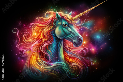 Magical illustration of a unicorn on a black background. © Holly Berridge