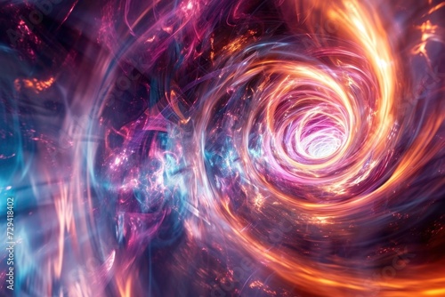 Dynamic warp effect of motion and energy with purple swirling waves of light