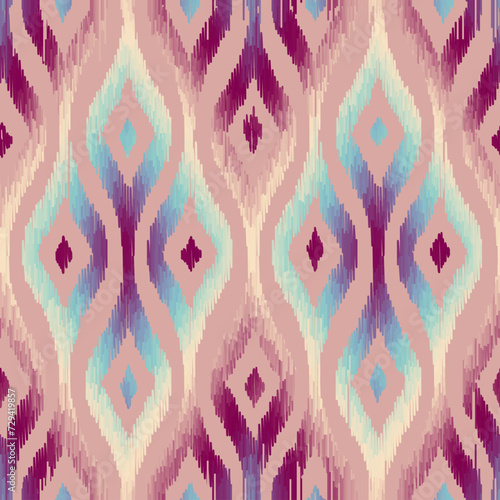 Washed blurry wavy ikat seamless vector pattern. Aquarelle effect boho fashion fabric for coastal nautical stripe wallpaper background. Stripe with blurry gradient tileable swatch.