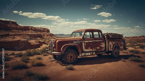 Old rustic truck in desert