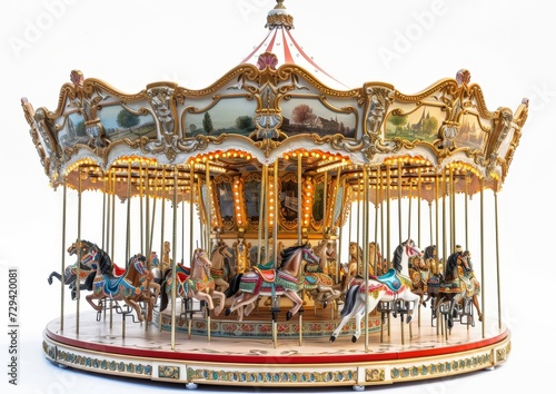 A Merry Go Round With Horses on a White Background
