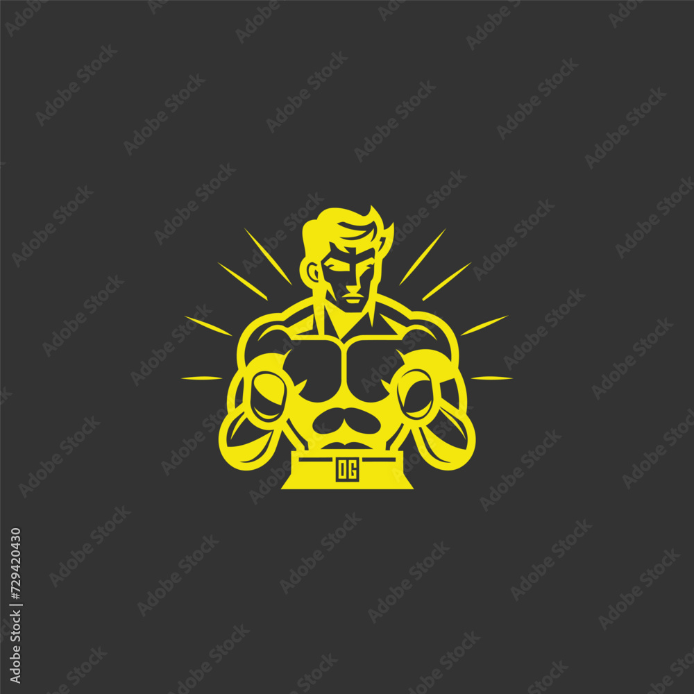 Muscular Boxer logo with boxing ring background - boxing emblem, logo design, illustration on white background Muscular Boxer logo with boxing ring background - boxing emblem, logo design, illustration on white background