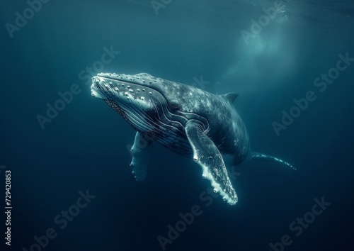 A Humpback Whale Swimming in the Ocean © LUPACO IMAGES