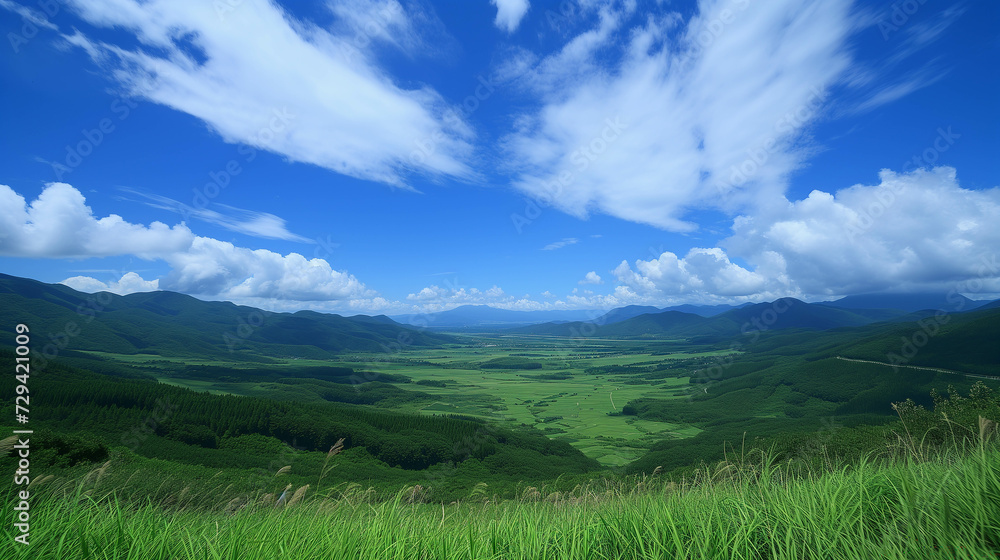 Beautiful view of sky, mountains and green forest.