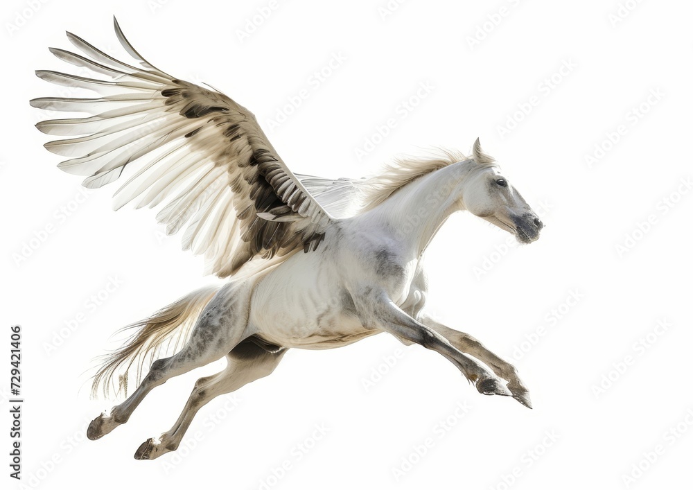 Pegasus, Majestic White Horse With Wings Soaring Through the Sky