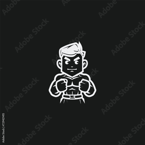 Muscular Boxer logo with boxing ring background - boxing emblem, logo design, illustration on white background
