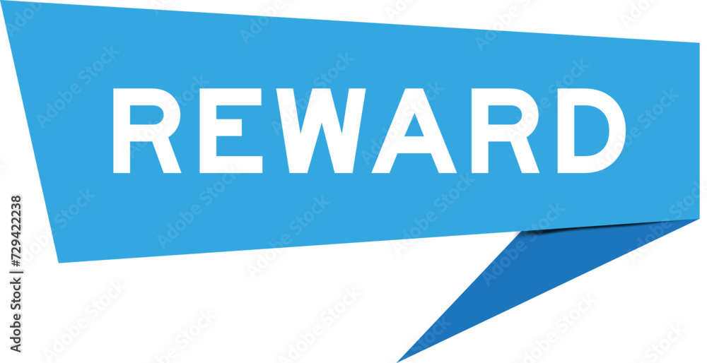 Blue color speech banner with word reward on white background