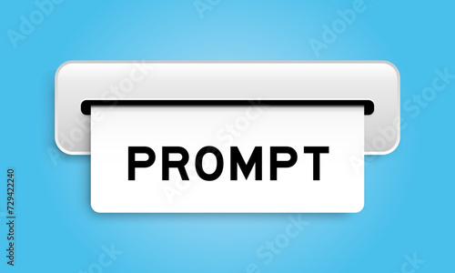 White coupon banner with word prompt from machine on blue color background