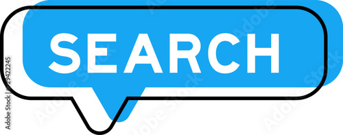 Speech banner and blue shade with word search on white background